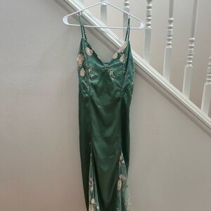 Lulu's Green Slip Dress Spaghetti Strap Wedding Guest